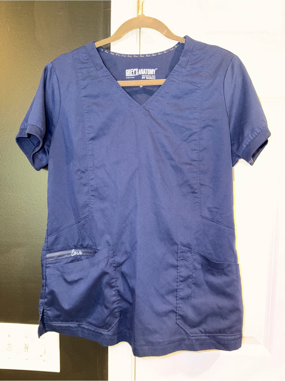 Grey's Anatomy woman’s Navy V-Neck Scrub Top